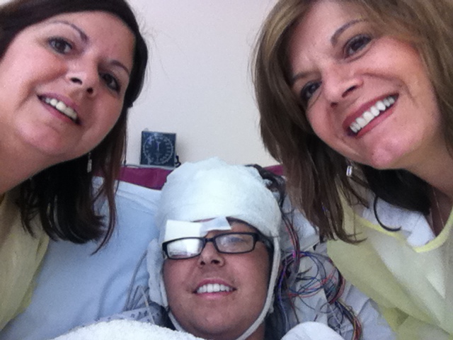 After my first brain surgery, my aunt Dana (left), and my aunt Caryn (right).